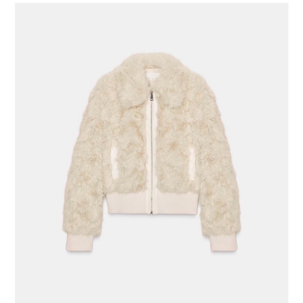 Zara Cream Faux Fur and faux Leather Trimmed bomber jacket- BRAND NEW WITH TAGS